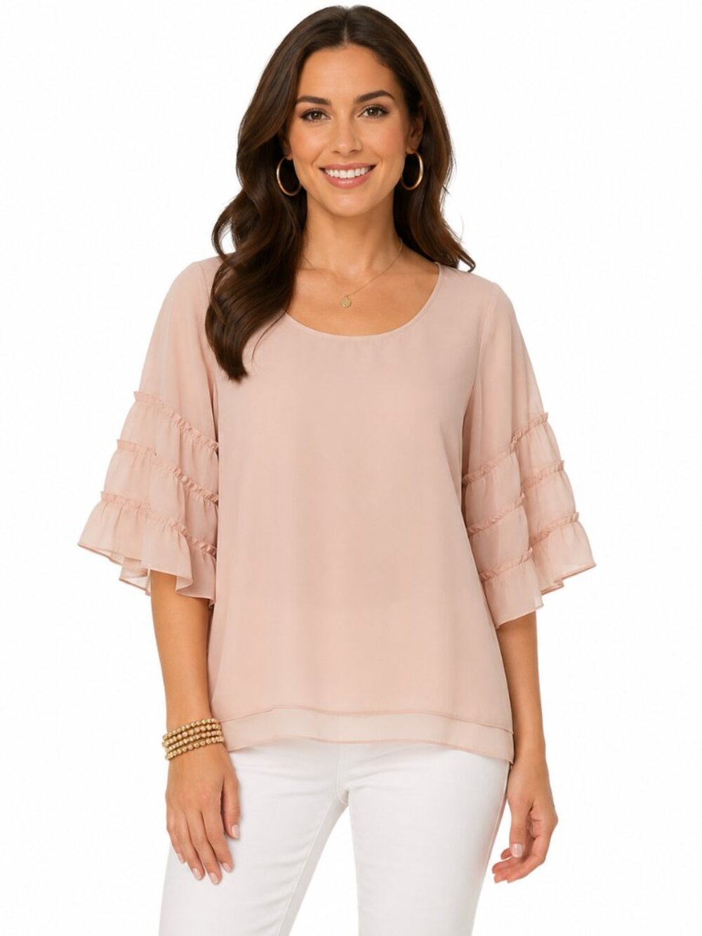 Pink Boxy Ruffled Short Sleeve Blouse
